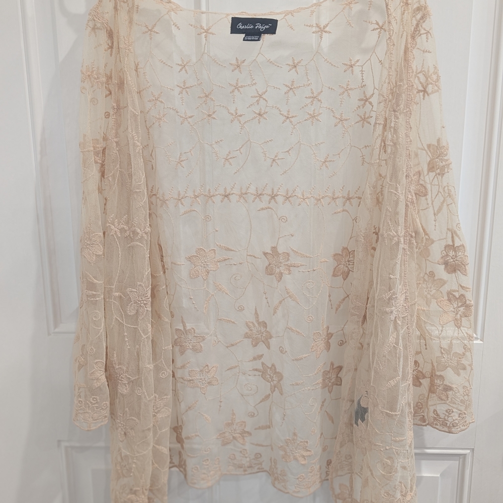 Charlie Paige Peach Crochet Floral Lace Cover Up Boho Chic, Size Small To Med P